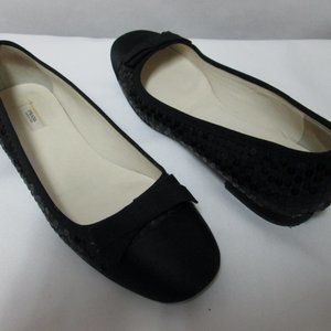 PRADA Vintage black Sequin Satin Leather flats with bow Italy slides Size 37 7